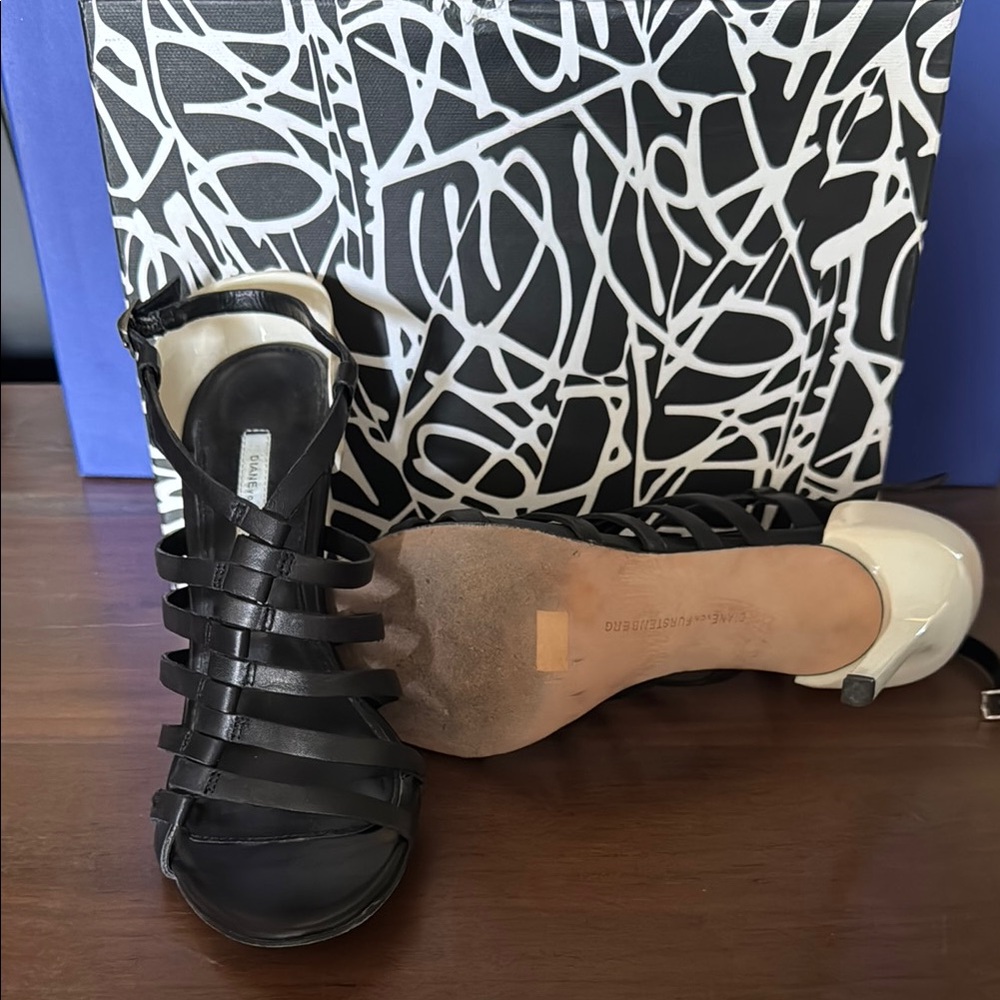 Diane Von Furstenberg Black Strappy Heels
